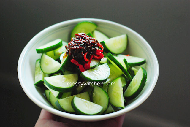 Add Shoyu Koji To The Sliced Japanese Cucumber (Kyuri) & Bird's Eye Chili Bowl